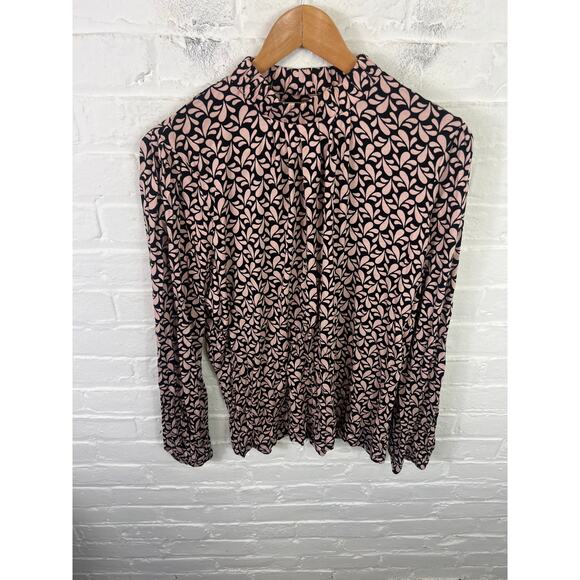 Boden Women's Mock-Neck Floral Blouse Top Long Sleeve Pink Back Size 14 - Picture 1 of 5